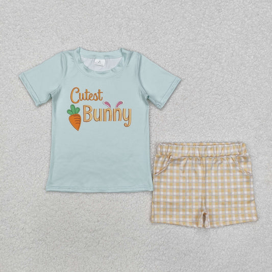 BSSO1073 RTS cute carrot bunny Blue Boys Short Sleeve Shorts Outfits