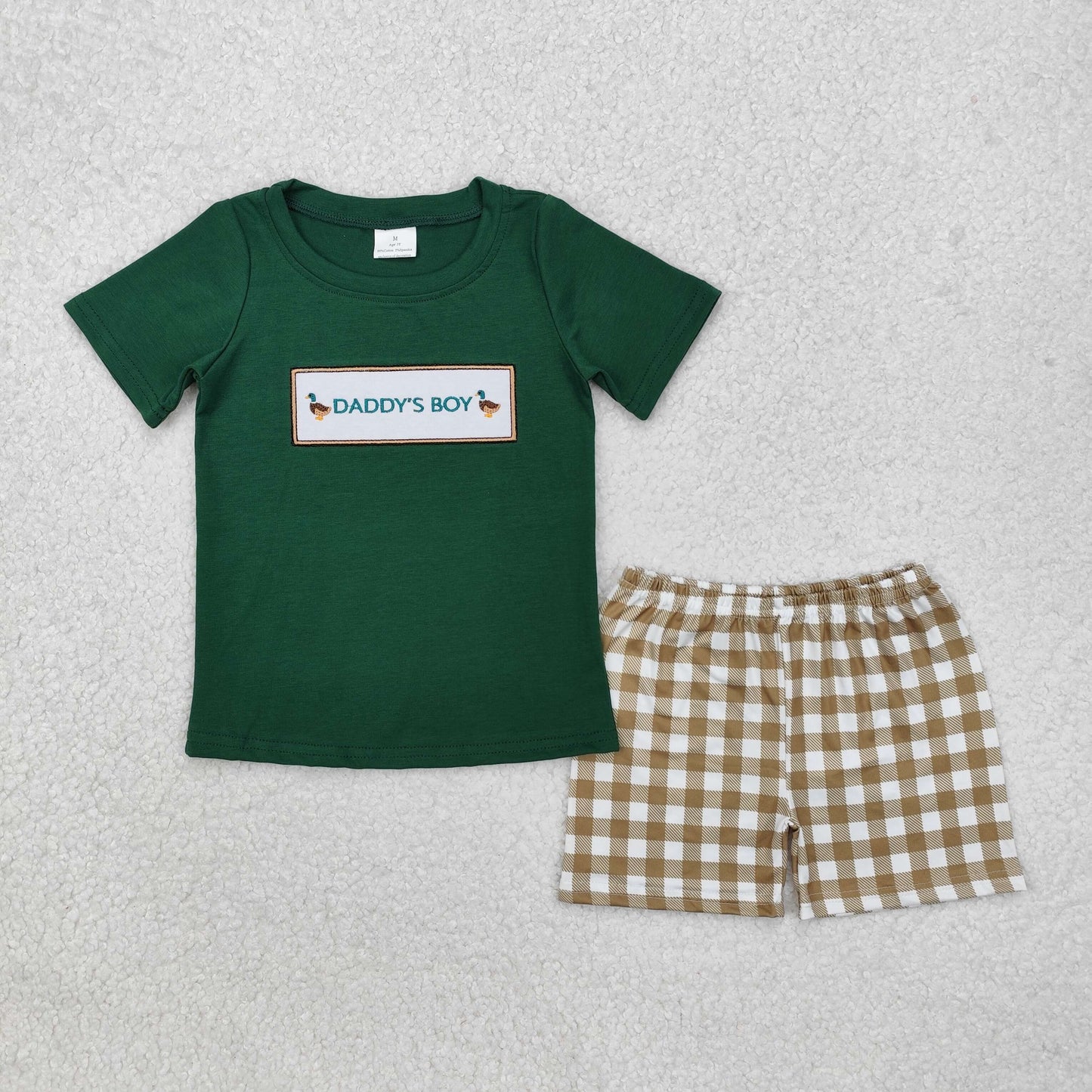 BSSO1132 Mardi Gras outfit sets Green short sleeve top yellow check pants set with embroidered ducks outfit RTS 202412
