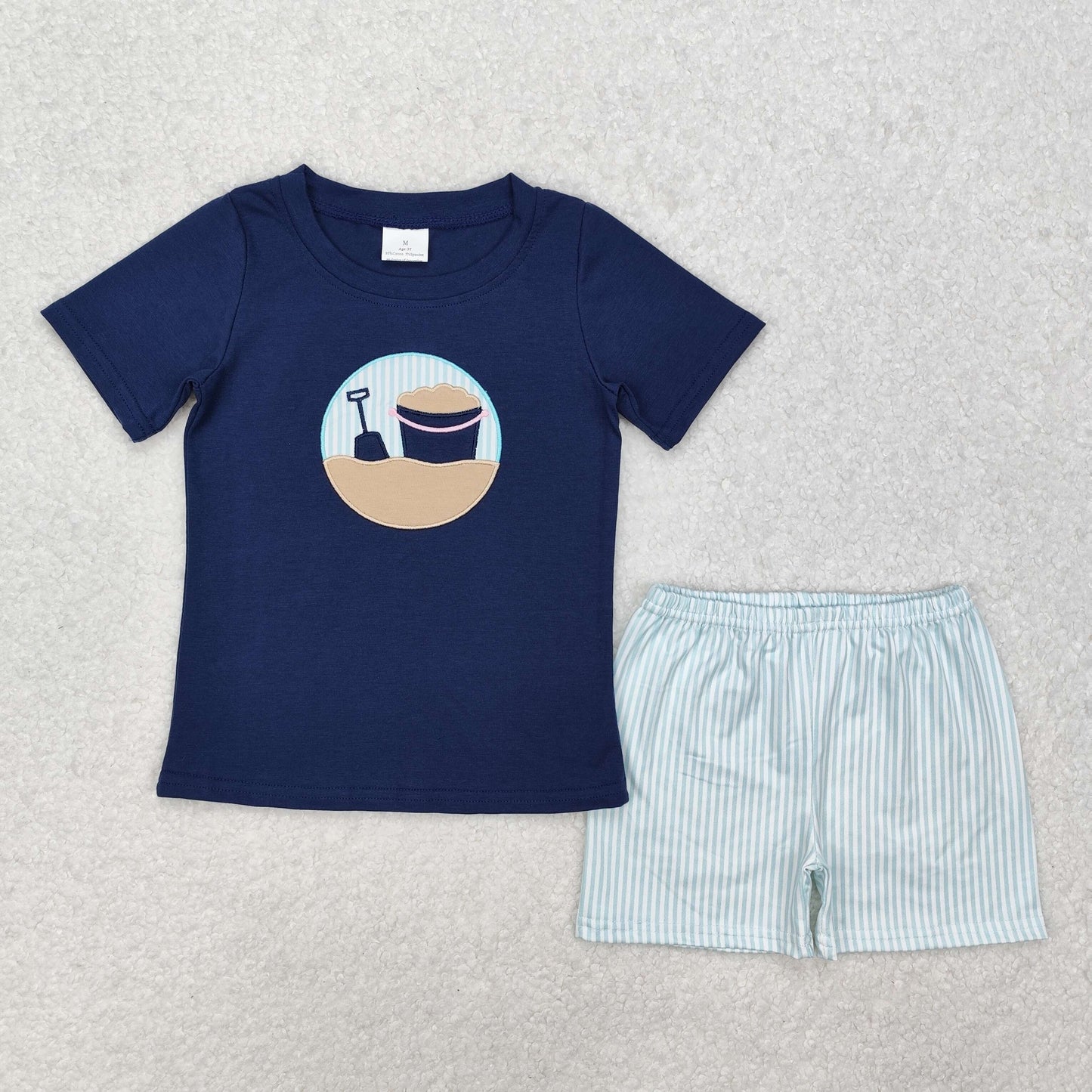BSSO1193 Dark Blue Embroidery Beach Boy short sleeve top shorts set boy clothing sets summer outfit RTS 202501