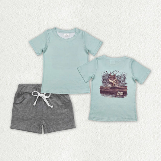 BSSO1199 Puppy Printed Mint Green Short Sleeve Shirts Gray Pants sets summer outfit RTS 202412