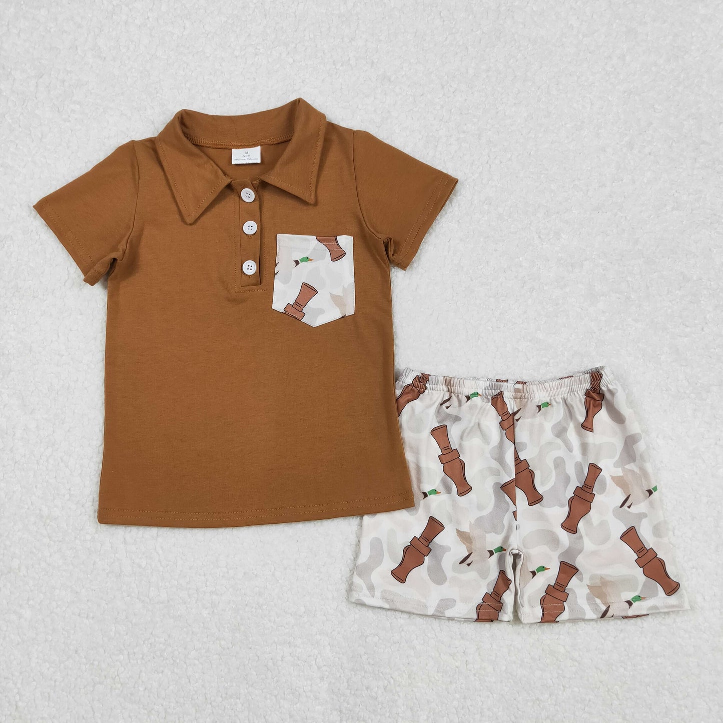 BSSO1206 Duck Bottle Hunting Clothes Brown Short Sleeve top shorts sets Boys boutique outfit 202502 RTS