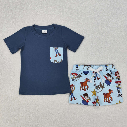 BSSO1213 Navy blue Cartoon Toy Story short sleeve top shorts set boys Boutique outfit 202503 RTS