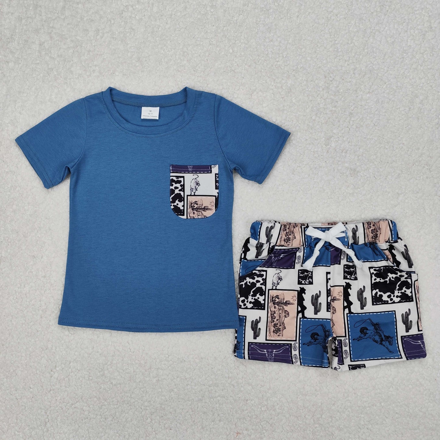 BSSO1286 Western Rodeo Fashion Blue Short sleeve Top Shorts Boys boutique sets 202503 RTS