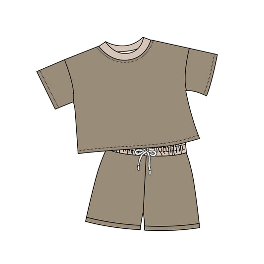 Preorder BSSO1311 Boys clothes Solid grey brown short sleeve top shorts set Boutique Summer clothes 202502 RTS