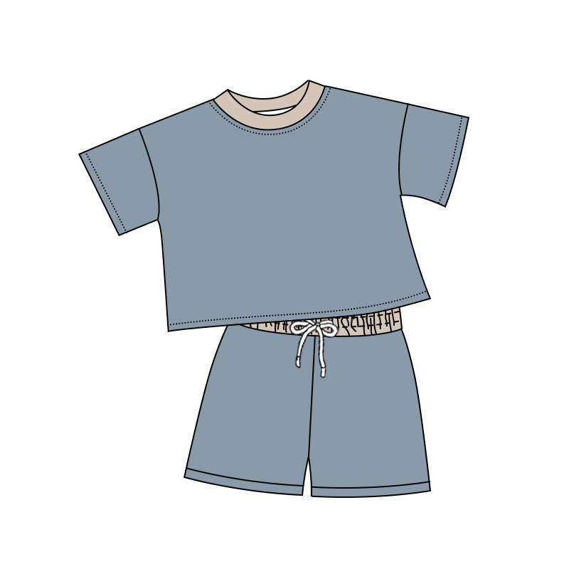 Preorder BSSO1314 Boys clothes Solid Grey blue short sleeve top shorts set Boutique Summer clothes 202502 RTS