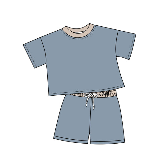 Preorder BSSO1314 Boys clothes Solid Grey blue short sleeve top shorts set Boutique Summer clothes 202502 RTS