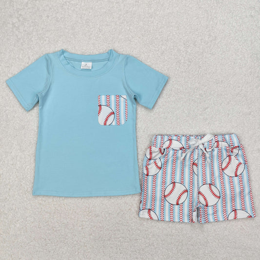 BSSO1317 Blue baseball short sleeve top shorts set boys Boutique Summer clothes 202503 RTS