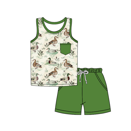 preorder BSSO1340 Duck hunting clothes Green sleeveless top shorts set boys Boutique Summer clothes 202502