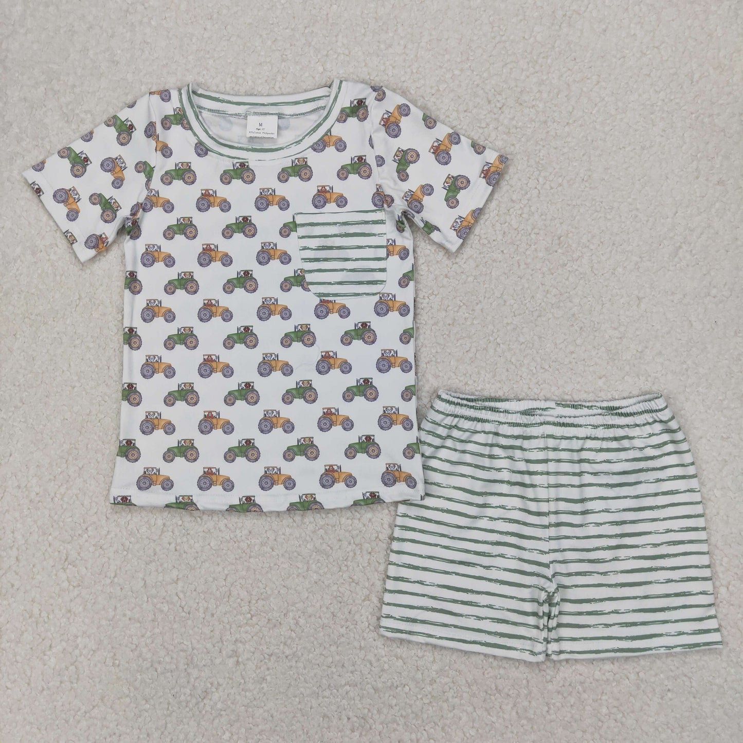 BSSO1354 Light green striped pocket cars short sleeve top shorts set boys Boutique Summer outfit 202504 RTS