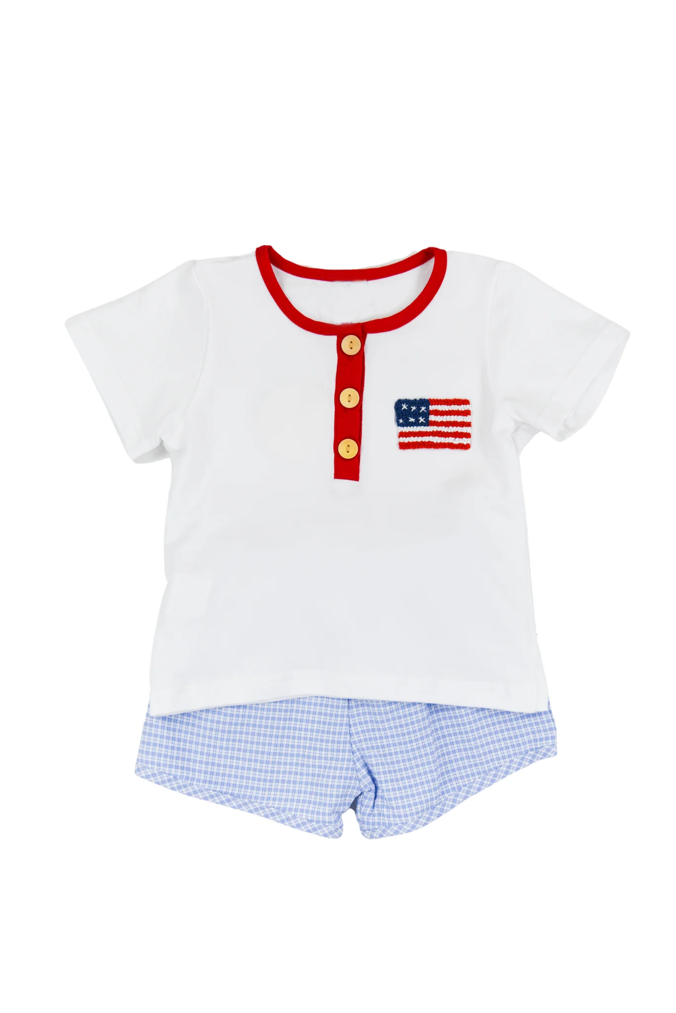preorder BSSO1359 Red Blue White flag short sleeve top shorts set USA National day boys Boutique Summer outfit 202502