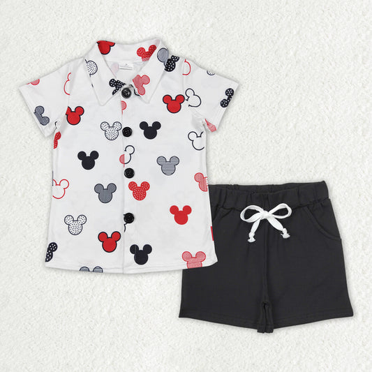 preorder BSSO1386 White Mickey Mouse Polo short sleeve top black shorts sets Boys boutique outfit 202502