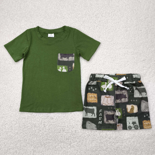 BSSO1390 Green Factor cow duck short sleeve top shorts sets Boys boutique outfit 202505 RTS