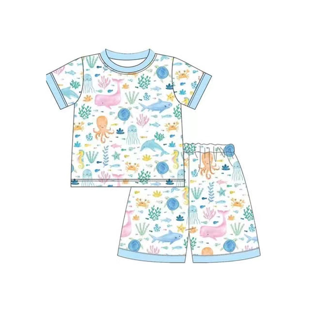 preorder BSSO1391 Blue Marine animal Short Sleeve top shorts pajamas sets boys boutique outfit 202502