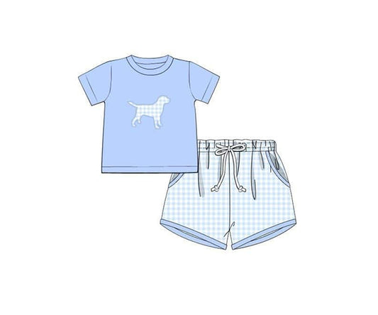 preorder BSSO1398 Blue Puppy Plaid short sleeve top shorts sets boys boutique outfit 202502