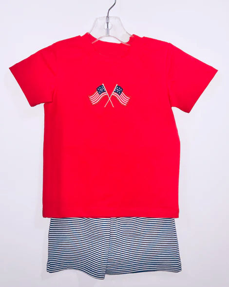 preorder BSSO1403 4th of July USA Flag Red Short Sleeve Top Striped Shorts set Boys boutique outfit 202503