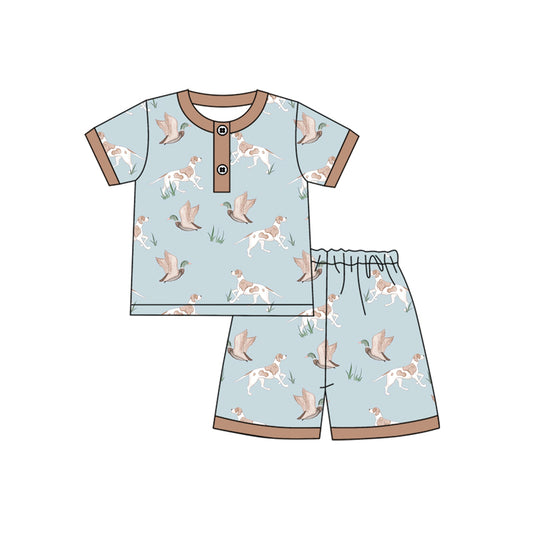 preorder BSSO1421 Duck Hunting Brown Blue Short Sleeve Top Shorts Pajamas Set Boys Boutique Outfit 202503