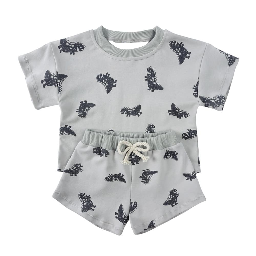 preorder BSSO1427 Grey Dinosaur Short Sleeve Top Shorts Sets Boys Boutique Outfit 202503