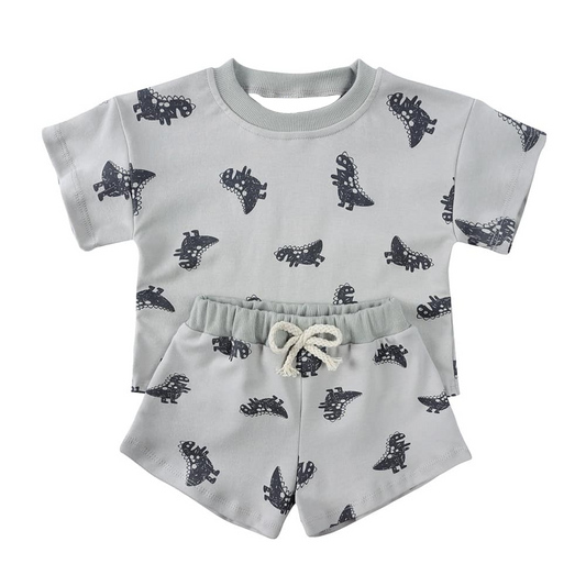 preorder BSSO1427 Grey Dinosaur Short Sleeve Top Shorts Sets Boys Boutique Outfit 202503