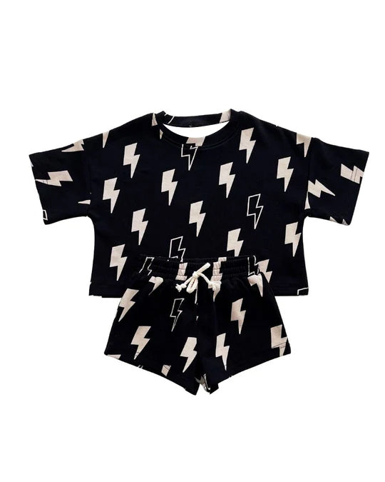 preorder BSSO1441 Black Lightning Short Sleeve Top Shorts Sets Boys Boutique Outfit 202503