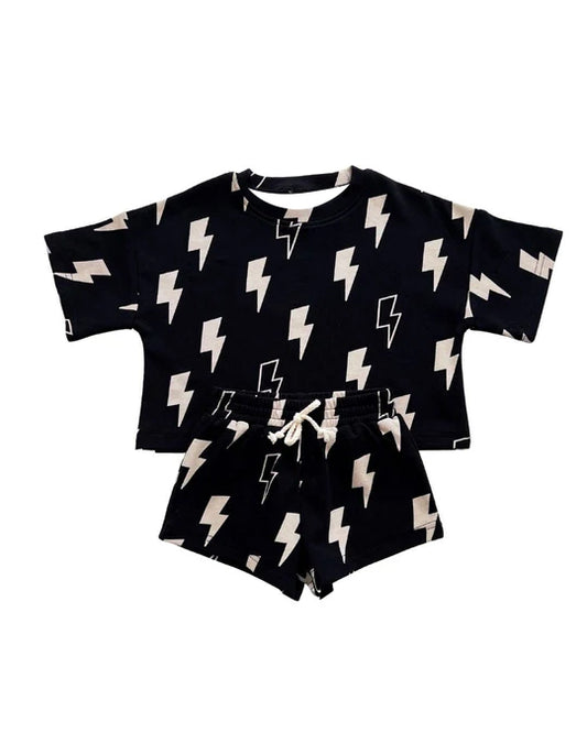 preorder BSSO1441 Black Lightning Short Sleeve Top Shorts Sets Boys Boutique Outfit 202503