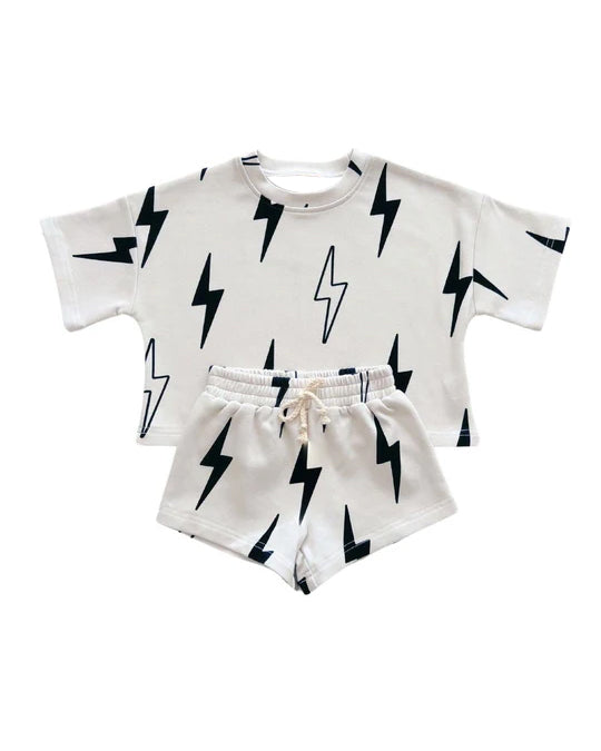 preorder BSSO1442 White Lightning Short Sleeve Top Shorts Sets Boys Boutique Outfit 202503
