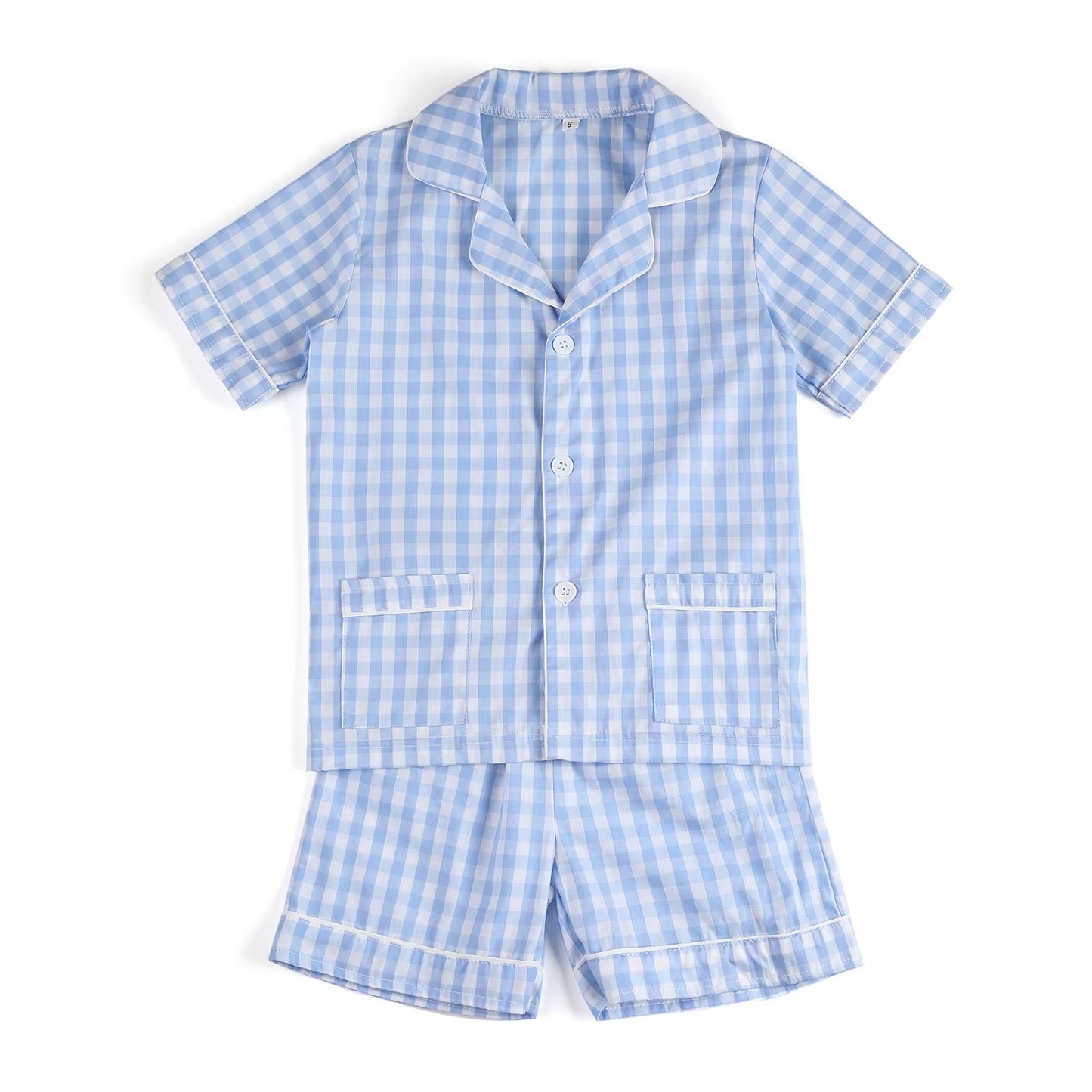 preorder BSSO1446 Blue Plaid Button Short Sleeve Shorts Pajamas Sets Boys Boutique Outfits 20250104