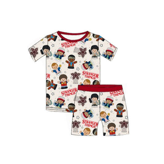 preorder BSSO1454 Stranger Things Cartoon Star Red Beige Short Sleeve Top Shorts Sets Boys Boutique Outfits 202503