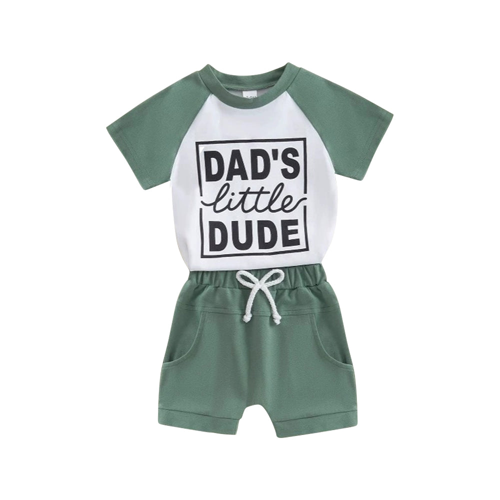 preorder BSSO1475 Dad's Little Dude Green Short Sleeve Top Shorts Sets Boys Boutique Outfits 202503
