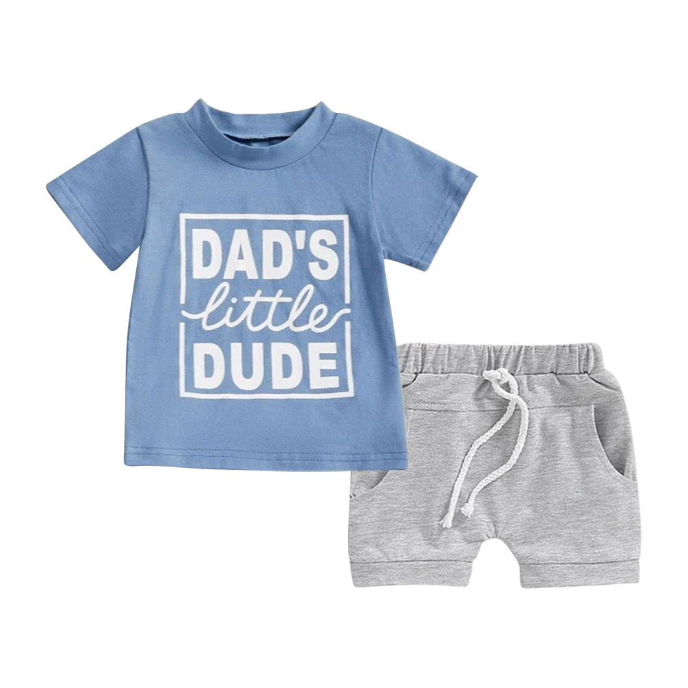 preorder BSSO1476 Dad's Little Dude Blue Short Sleeve Top Grey Shorts Sets Boys Boutique Outfits 202503