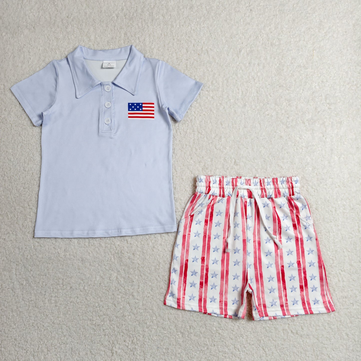 BSSO1480 4th of July Flag Star Striped Blue Red Polo Short Sleeve Top Shorts Boys Sets 202606 RTS