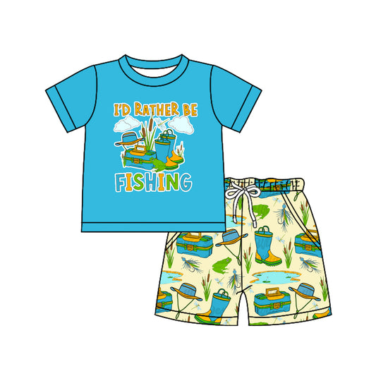 preorder BSSO1496 Fishing Toolbox Blue Green Short Sleeve Top Shorts Sets Boys Boutique Outfits 202504