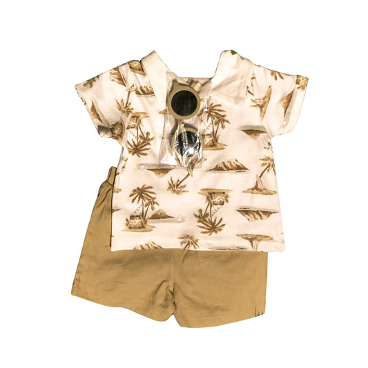 preorder BSSO1533 Coconut Tree Car Brown Short Sleeve Shorts Sets Boys Boutique Outfits 202505