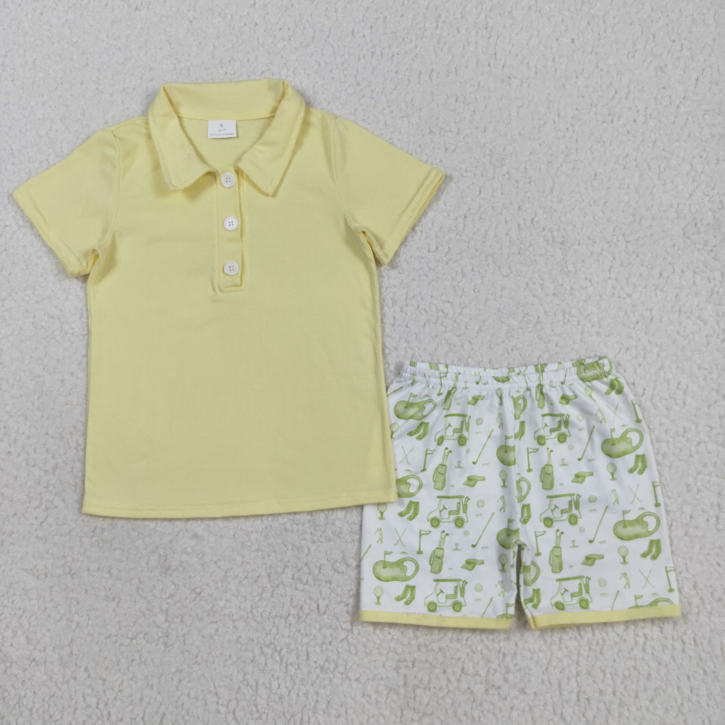 BSSO1546 Yellow Polo Short Sleeve Shorts Set Boys Boutique Outfits 202508 RTS