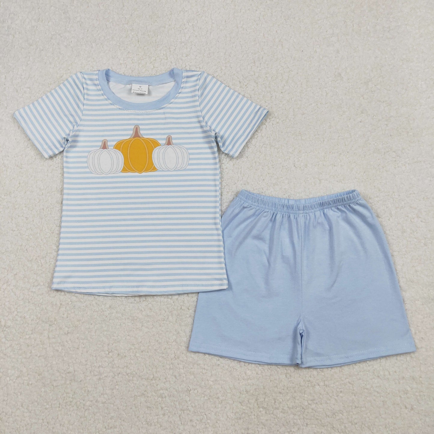 BSSO1548 Pumpkin Blue Stripe Short-Sleeved Shorts Boys Set 202510 RTS