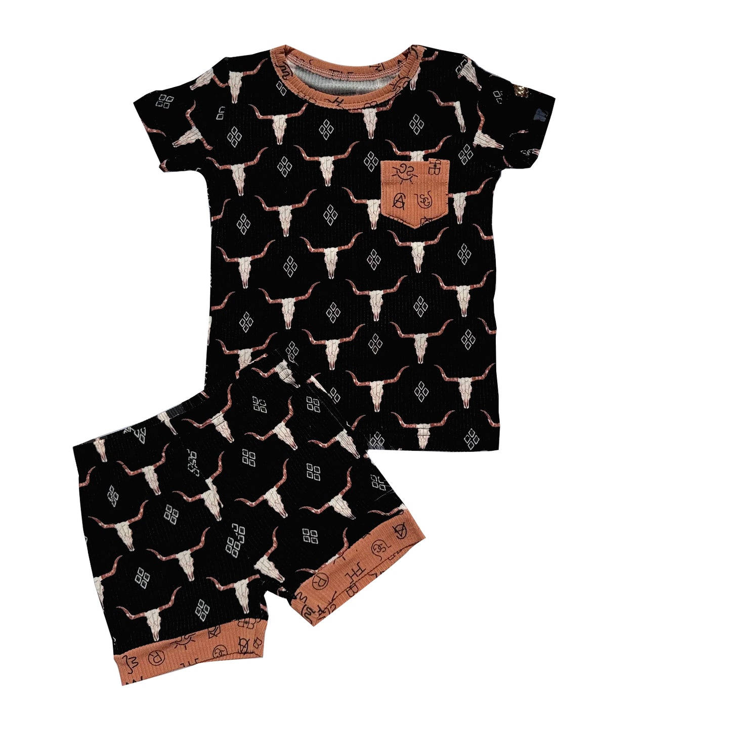 MOQ 8 Preorder BSSO1552 Cowboy Pocket Black Brown Short Sleeves Shorts Boys Set 202510