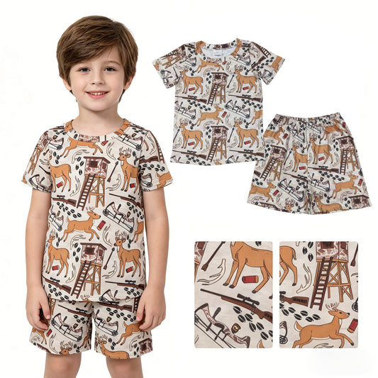 BSSO1559 Deer Hunting Short Sleeves Shorts Boys Set 202604 RTS