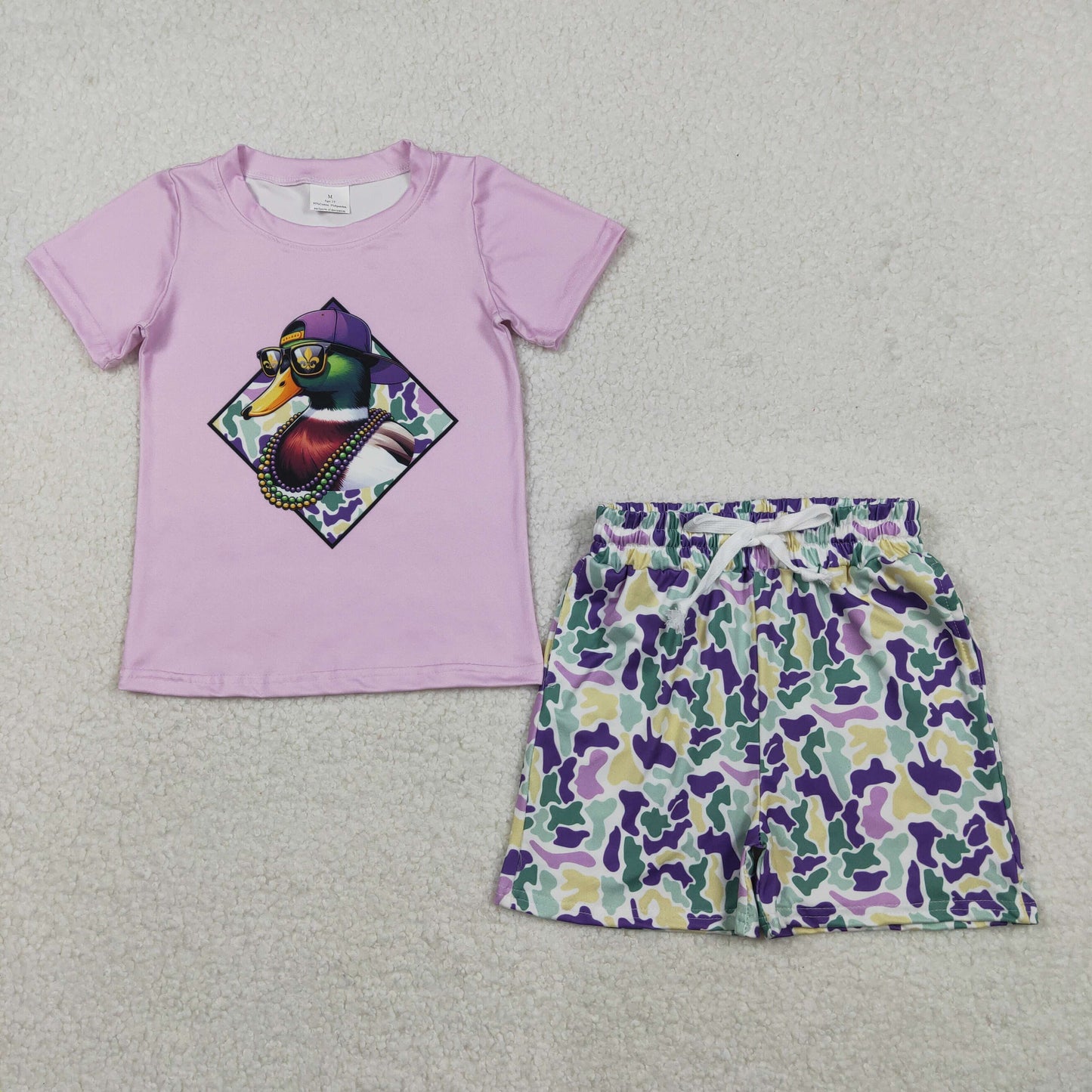 BSSO1583 Mardi Gras Duck Purple Short Sleeve Camouflage Shorts Boys Set 202511 RTS