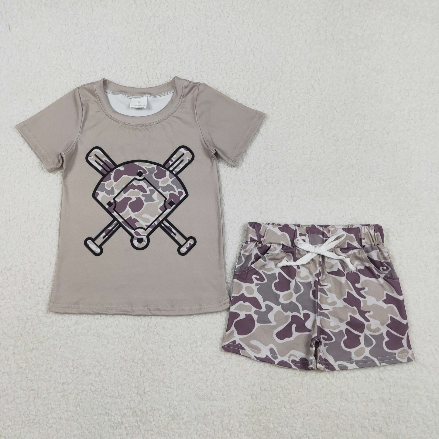 BSS01716 Gray Green Camouflage Fan Baseball Short Sleeve Shorts Boys Set 202511 RTS