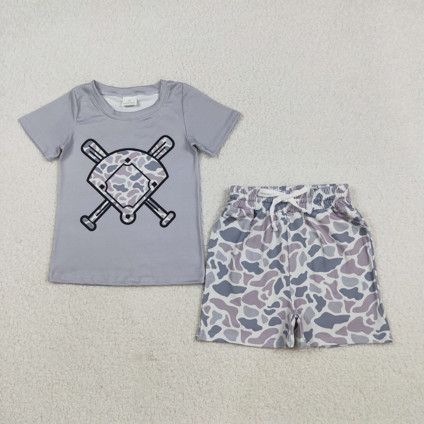 BSSO1589 Gray Camouflage Fan Baseball Short Sleeve Shorts Boys Set 202511 RTS