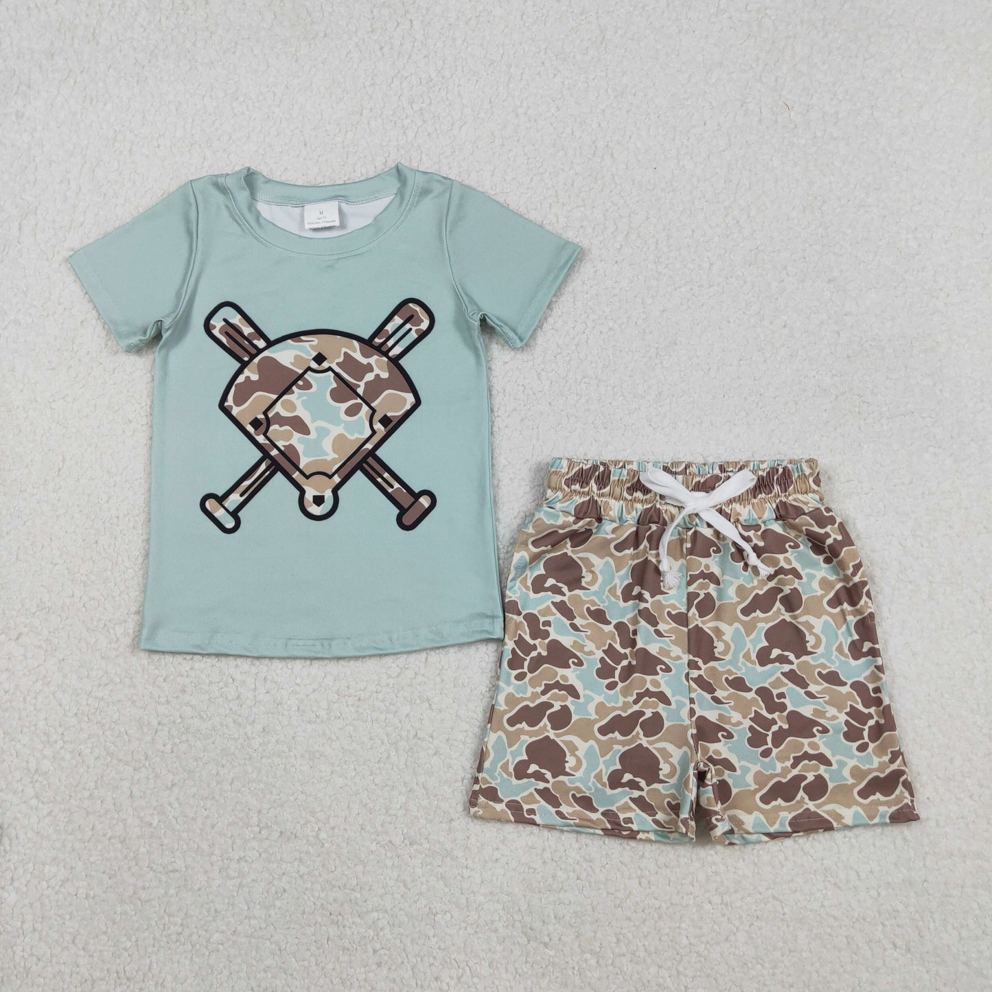 BSSO1590 Blue Green Camouflage Fan Baseball Short Sleeve Shorts Boys Set 202511 RTS