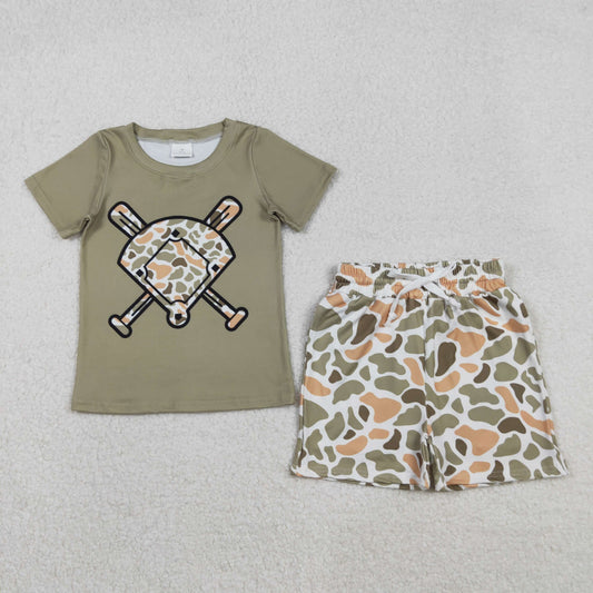 BSSO1591 Orange Green Camouflage Fan Baseball Short Sleeve Shorts Boys Set 202511 RTS