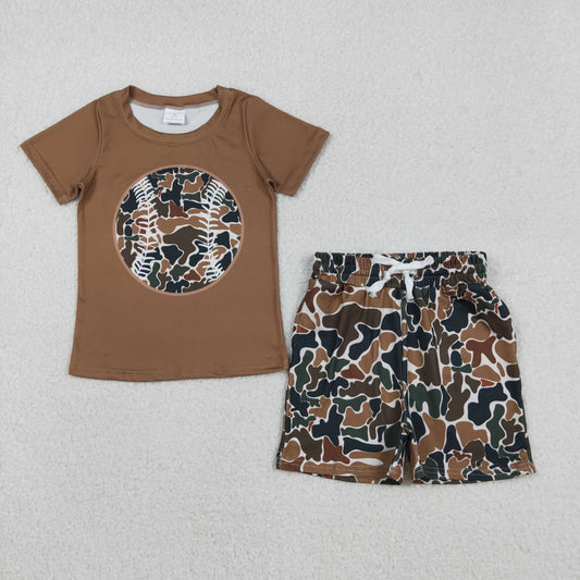BSSO1597 Brown Green Camouflage Baseball Short Sleeve Shorts Boys Set 202512 RTS
