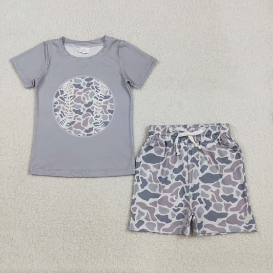 BSSO1598 Gray Blue Camouflage Baseball Short Sleeve Shorts Boys Set 202512 RTS