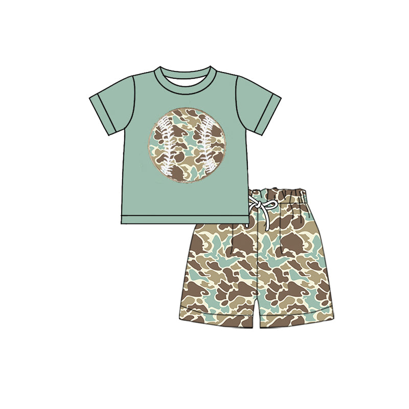 MOQ 5 preorder BSSO1599 Blue Green Brown Camouflage Baseball Short Sleeve Shorts Boys Set 202510