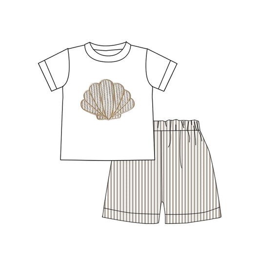 MOQ 5 preorder BSSO1618 Shell White Short Sleeve Stripe Shorts Boys Set 202510