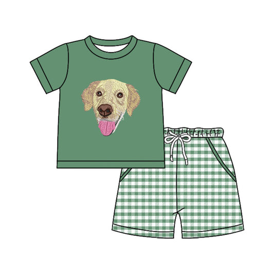 MOQ 5 preorder BSSO1635 Puppy Green Short-Sleeve Plaid Shorts Boys Sets 202510