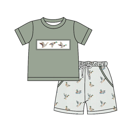 MOQ 5 preorder BSSO1639 Ducks Gray Green Short-Sleeve Plaid Shorts Boys Sets 202510