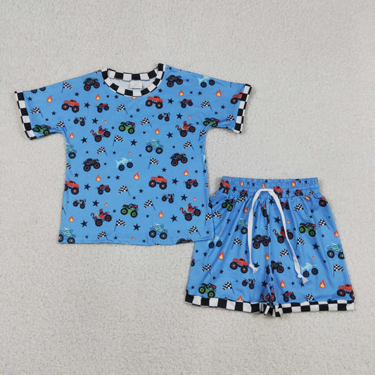 BSSO1641 Off-Road Vehicle Flag Star Flame Blue Short-Sleeve Shorts Boys Sets 202605 RTS