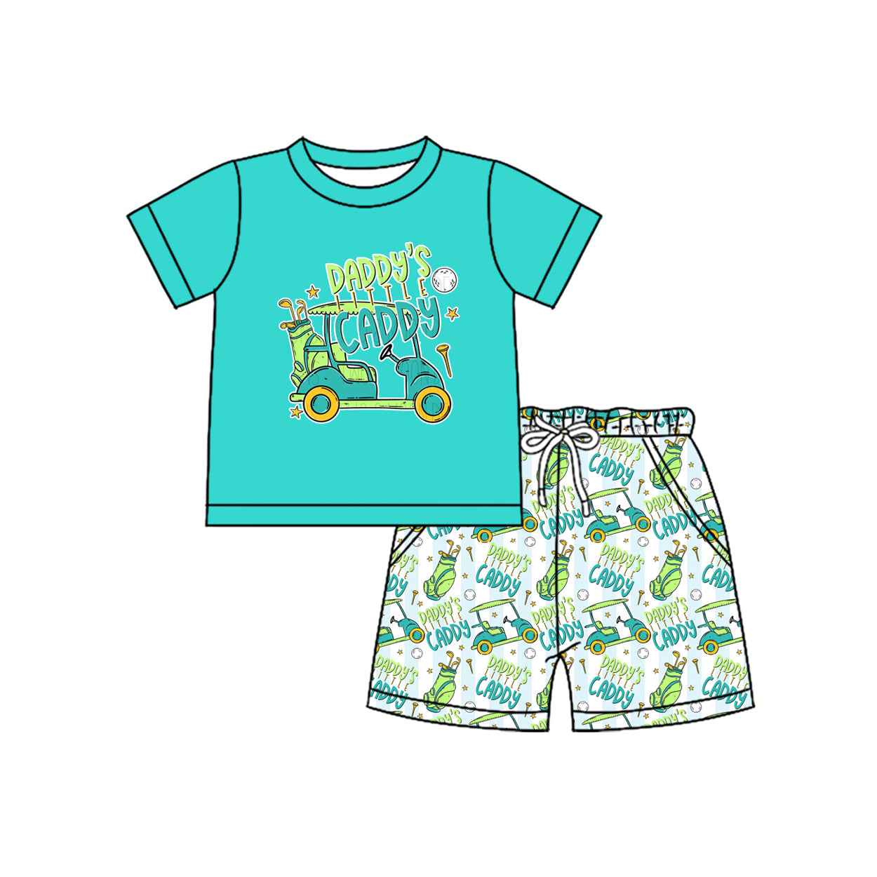 MOQ 5 PCS preorder BSSO1645 DADDY’S CADDY Golf Blue Green Short Sleeve Shorts Boys Sets 202511