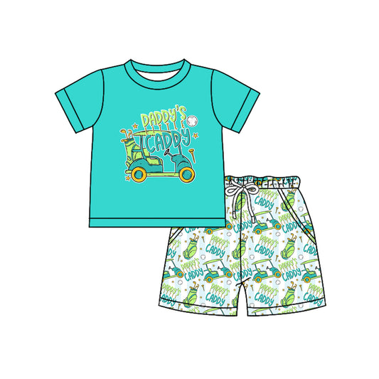 MOQ 5 PCS preorder BSSO1645 DADDY’S CADDY Golf Blue Green Short Sleeve Shorts Boys Sets 202511
